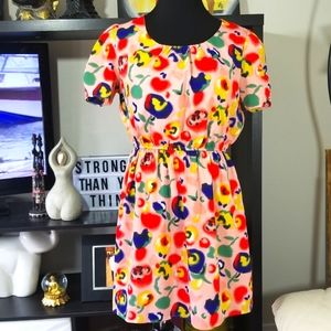 Three Ena Abstract Floral Mini Dress Pink sz L